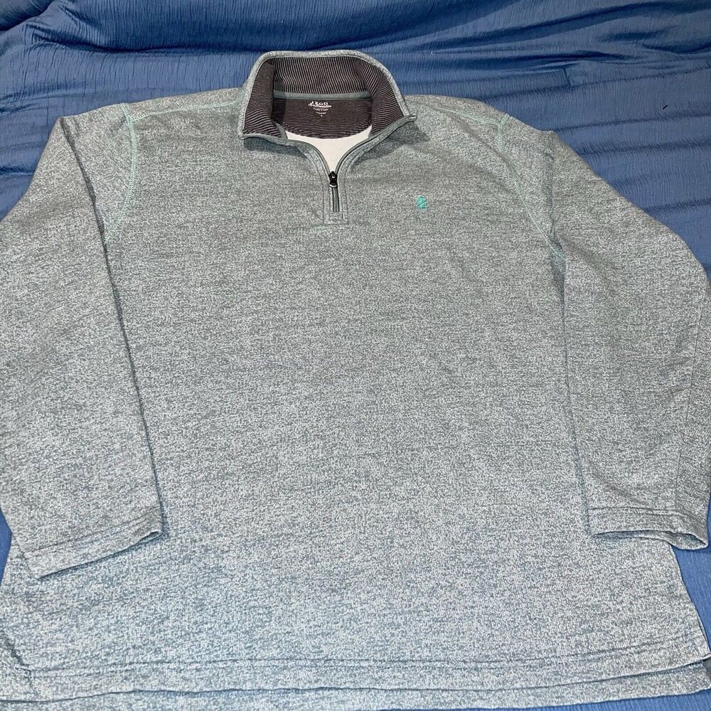 IZOD Saltwater Men's‎ L Quarter Zip Fleece Relaxed Classics Sweatshirt Green - Picture 3 of 4